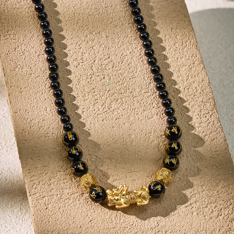 FuAttract Wealth Om Mani Mantra Obsidian Pixiu Protection Necklace - image 2