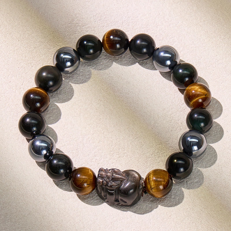 FuAttract Energy Balance Tiger Eye Terahertz Obsidian Pixiu Wealth Bracelet - 10mm - image 0