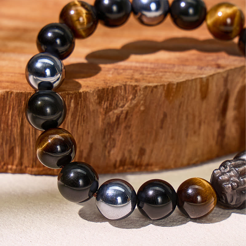 FuAttract Energy Balance Tiger Eye Terahertz Obsidian Pixiu Wealth Bracelet - image 3