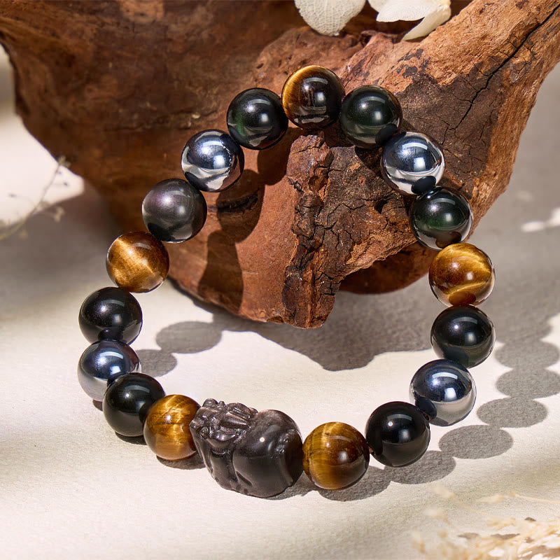 FuAttract Energy Balance Tiger Eye Terahertz Obsidian Pixiu Wealth Bracelet - image 1