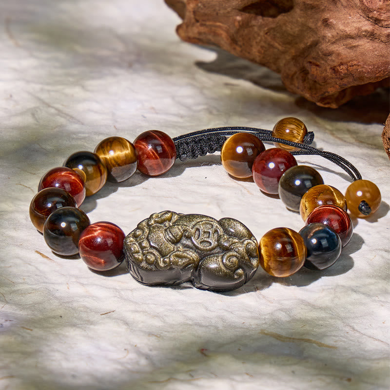 FuAttract Triforce Guardian- Tri-Color Tiger's Eye Power Pixiu Adjustable Bracelet - image 2