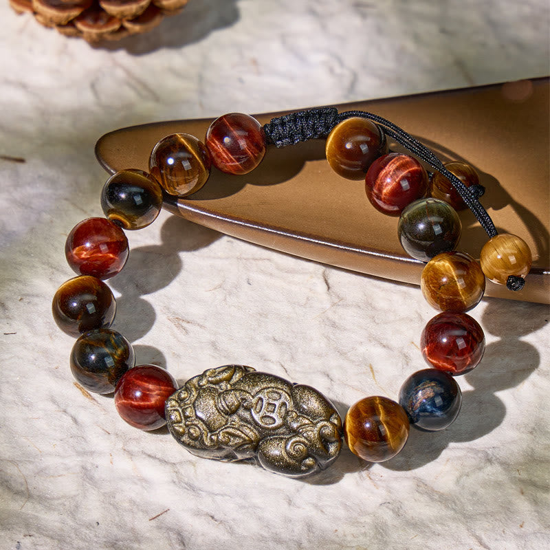 FuAttract Triforce Guardian- Tri-Color Tiger's Eye Power Pixiu Adjustable Bracelet - image 1