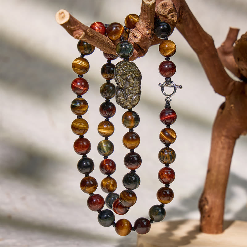 FuAttract Wealth Protection Multi-Color Tiger Eye Pixiu Feng Shui Beaded Necklace - image 8