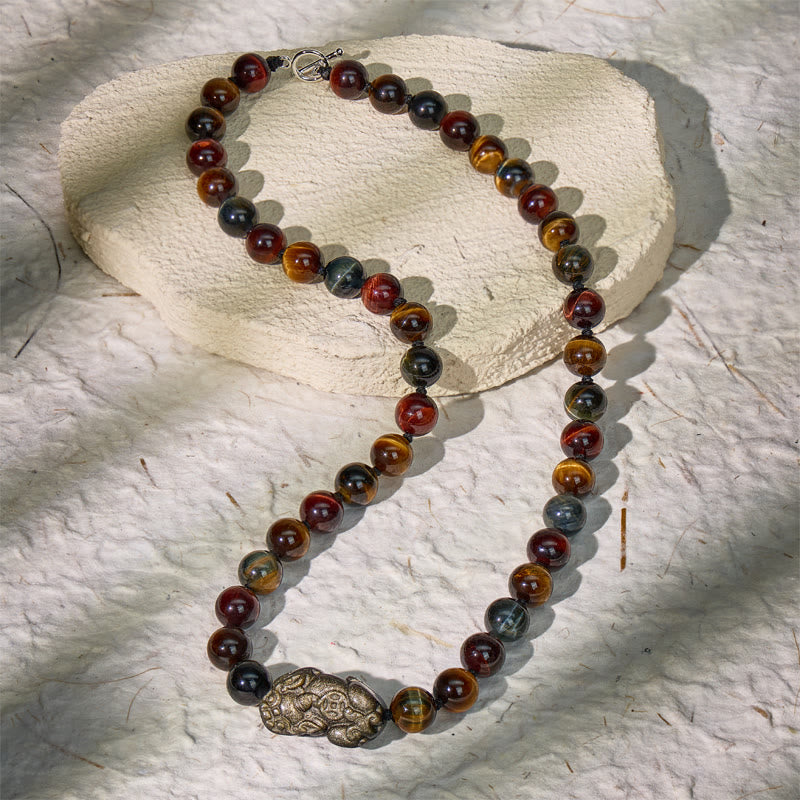 FuAttract Wealth Protection Multi-Color Tiger Eye Pixiu Feng Shui Beaded Necklace - Pixiu - image 0