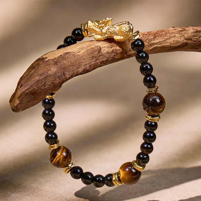 FuAttract Wealth Protection Pixiu Bracelet with Tiger Eye & Black Obsidian - image 4