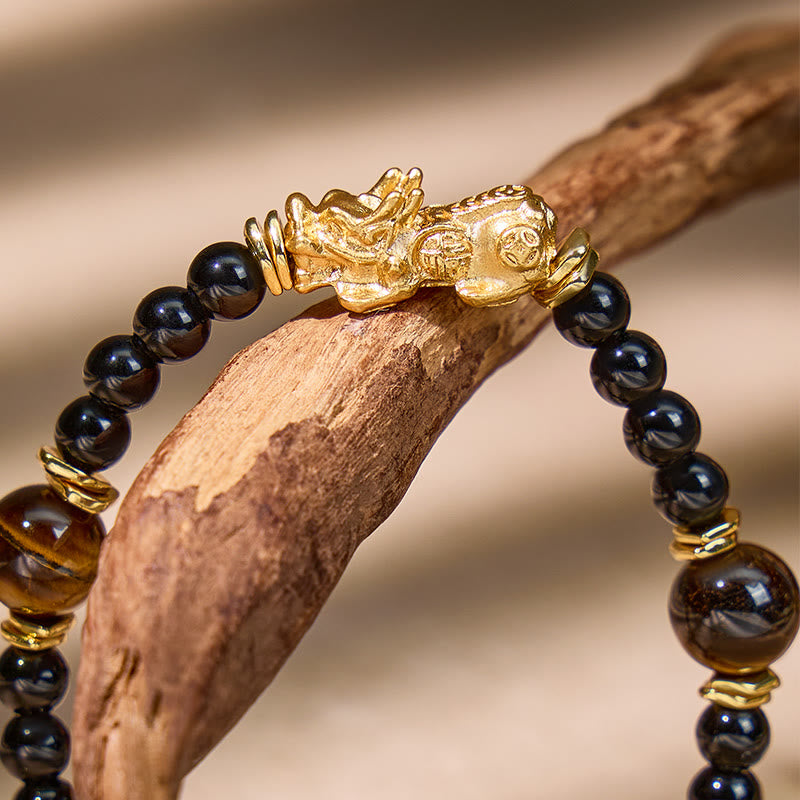 FuAttract Wealth Protection Pixiu Bracelet with Tiger Eye & Black Obsidian - image 5