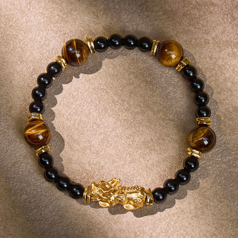 FuAttract Wealth Protection Pixiu Bracelet with Tiger Eye & Black Obsidian - image 2
