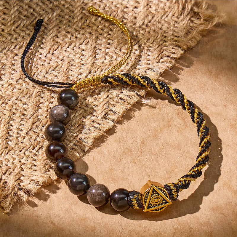 FuAttract Protection & Clarity Silver Obsidian Beaded Bracelet with All-Seeing Eye Charm - image 1