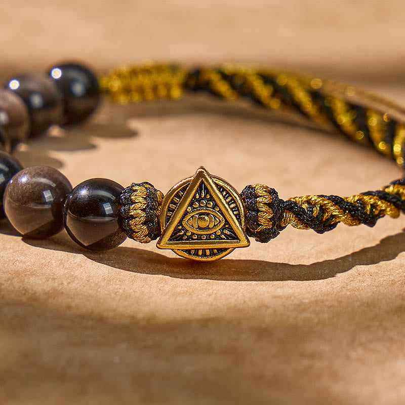 FuAttract Protection & Clarity Silver Obsidian Beaded Bracelet with All-Seeing Eye Charm - image 4
