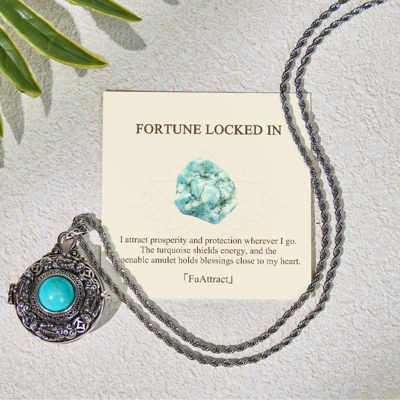 FuAttract Luck & Protection Turquoise Amulet Necklace – Pixiu Ghau Locket Openable - Turquoise - image 0