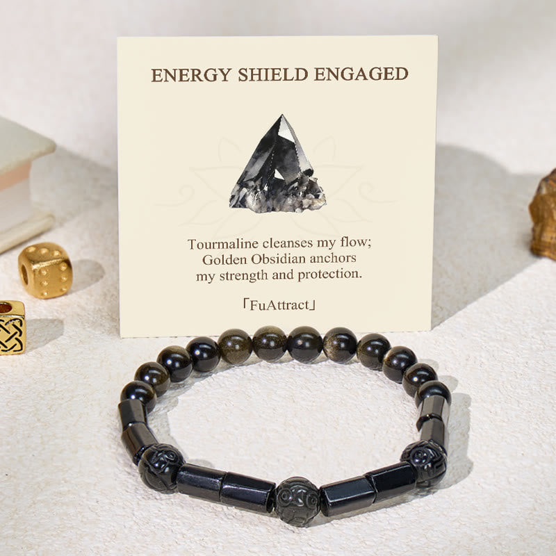 FuAttract Energy Shield Bracelet – Tourmaline x Golden Obsidian Protection - 8mm - image 0
