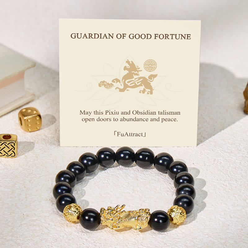 FuAttract Feng Shui Black Obsidian Pixiu Wealth Protection Bracelet - 10mm - image 0