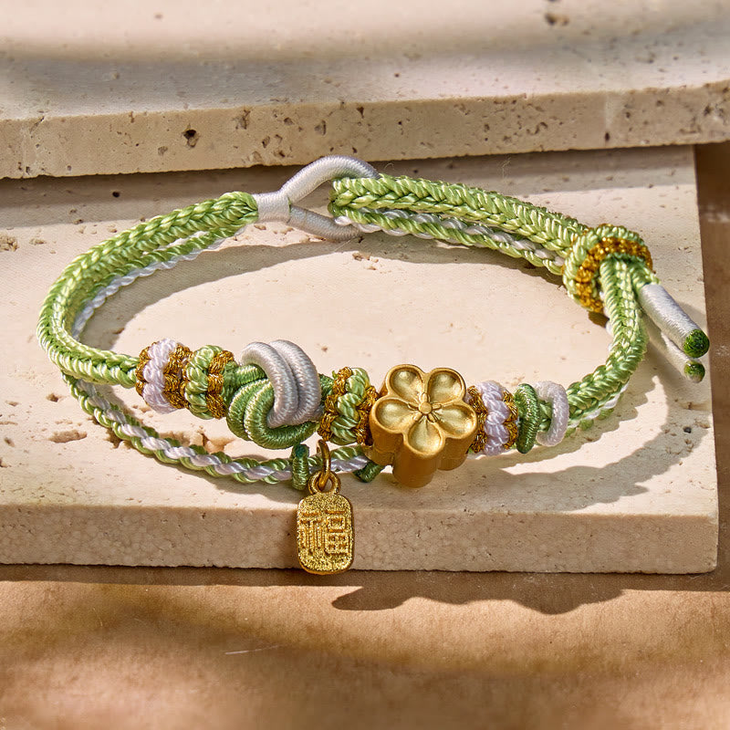 FuAttract Love & Luck Renewal – Green Woven Bracelet with Peach Blossom & Fu Character - String - image 0