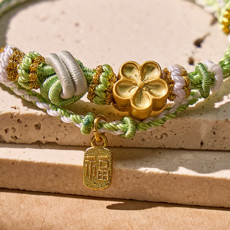 FuAttract Love & Luck Renewal – Green Woven Bracelet with Peach Blossom & Fu Character - image 3
