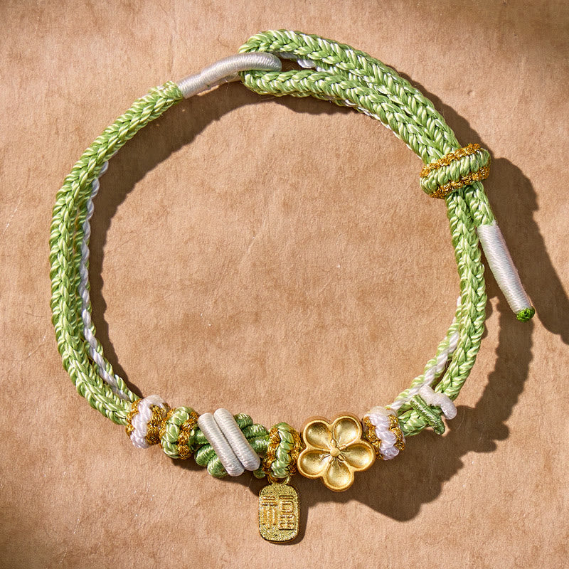 FuAttract Love & Luck Renewal – Green Woven Bracelet with Peach Blossom & Fu Character - image 2