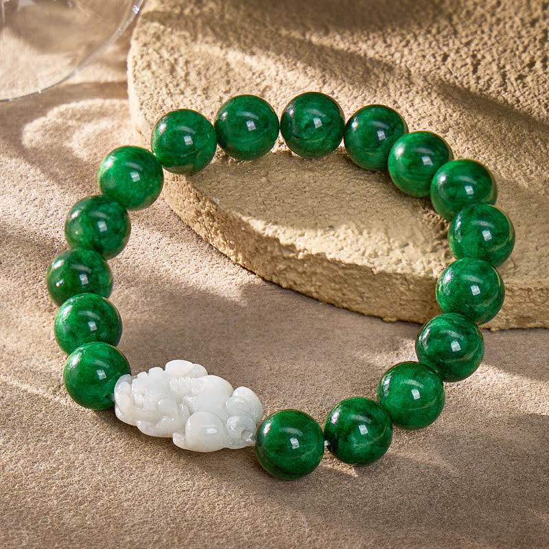 FuAttract Guarded Fortune – Green Jade Pixiu Bracelet - 10mm - image 0