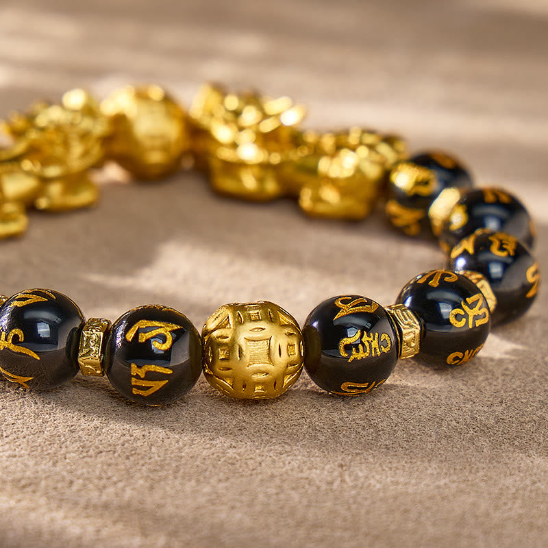 FuAttract Fortune & Shield – Black Onyx Om Mani Mantra Pixiu Bracelet - image 4