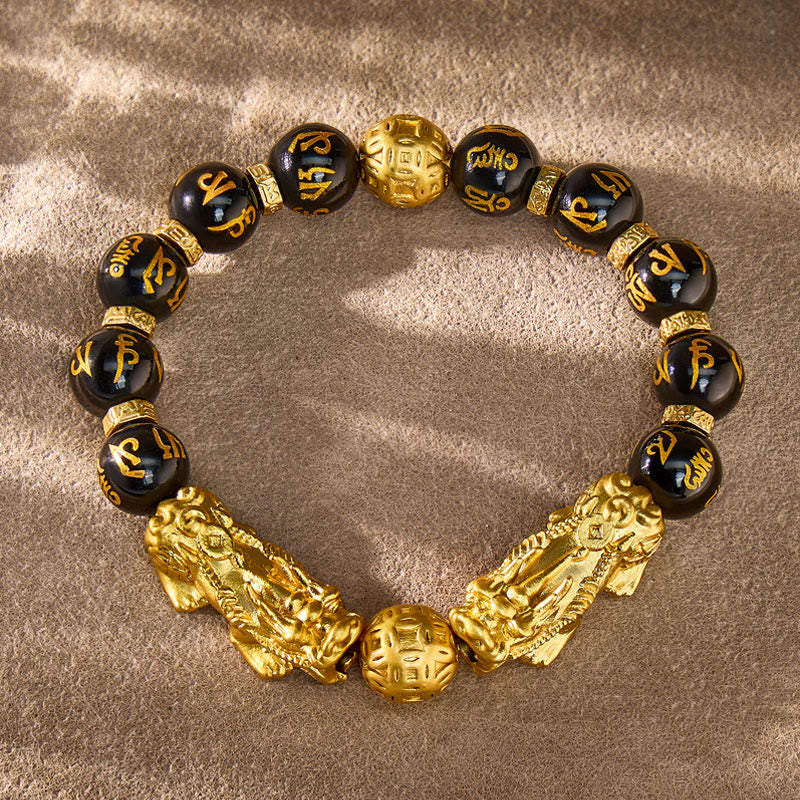 FuAttract Fortune & Shield – Black Onyx Om Mani Mantra Pixiu Bracelet - image 2
