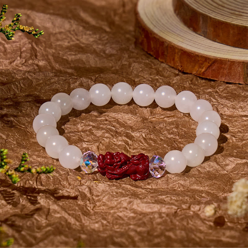 FuAttract Calm Protection – White Jade & Cinnabar Pixiu Bracelet - image 3