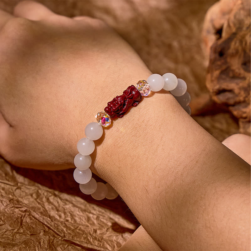 FuAttract Calm Protection – White Jade & Cinnabar Pixiu Bracelet - image 6