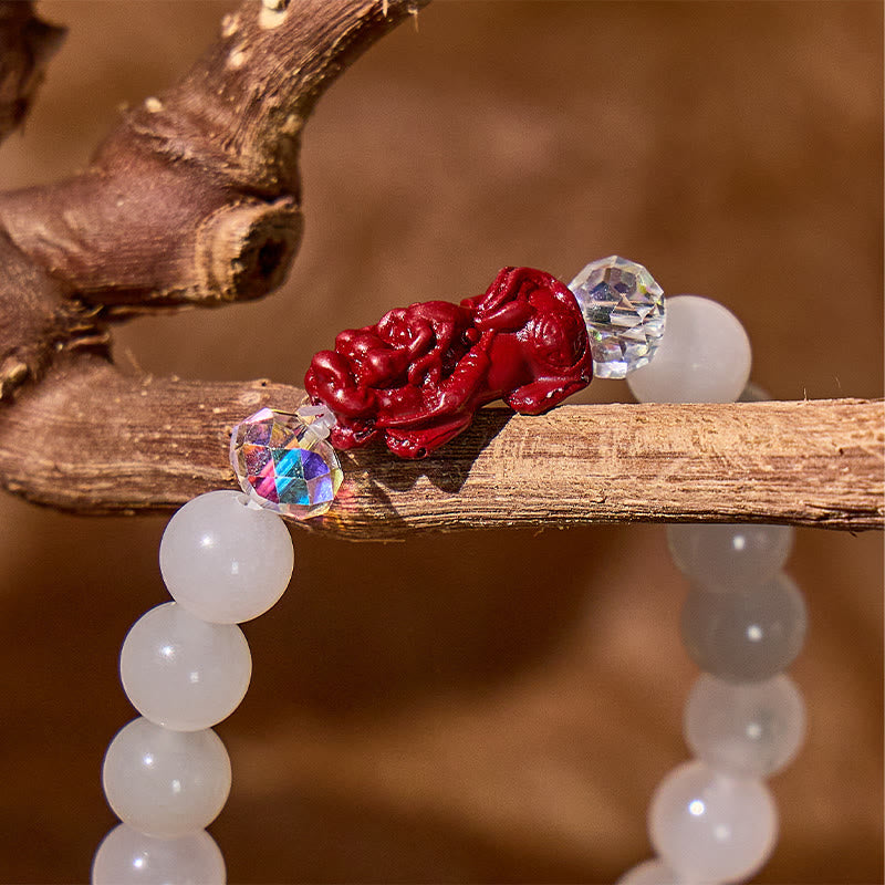 FuAttract Calm Protection – White Jade & Cinnabar Pixiu Bracelet - image 4