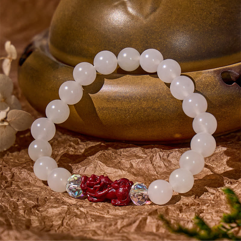FuAttract Calm Protection – White Jade & Cinnabar Pixiu Bracelet - image 2