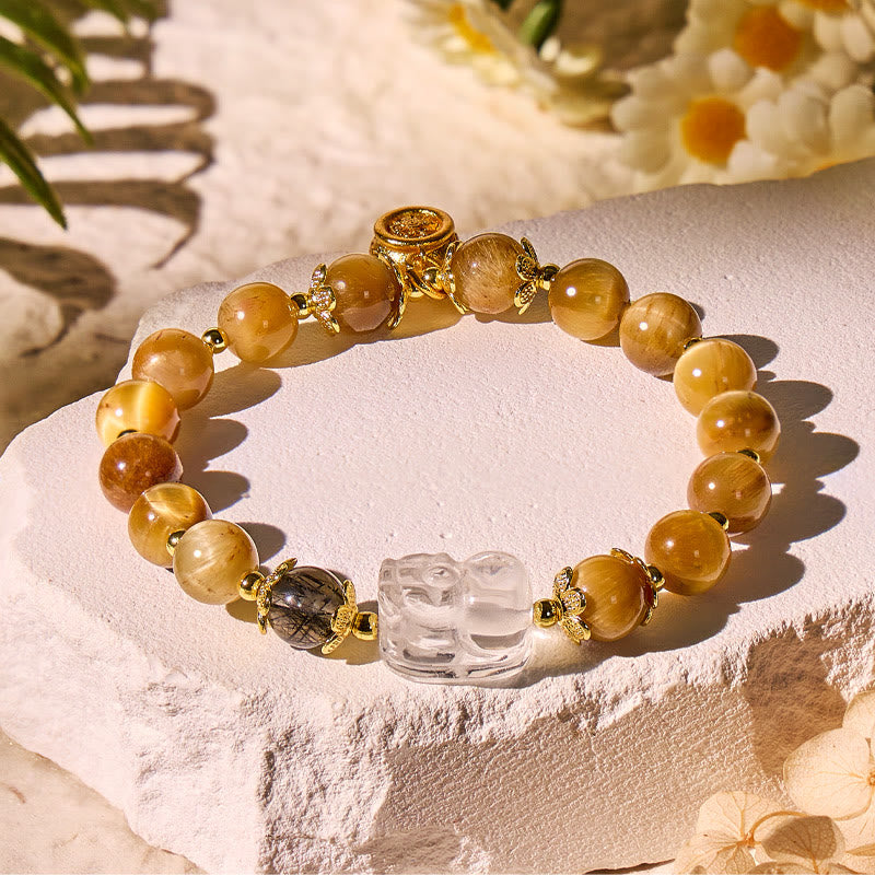 FuAttract Power Focus Balance – Golden Tiger Eye Bracelet with Clear Quartz Pixiu - image 2