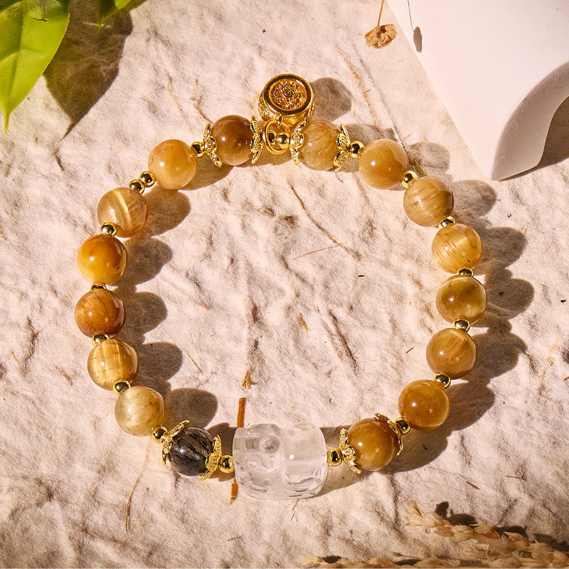 FuAttract Power Focus Balance – Golden Tiger Eye Bracelet with Clear Quartz Pixiu - image 1