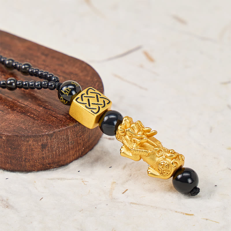 FuAttract Pixiu Wealth Protection Knot Om Mani Padme Hum Black Obsidian Beaded Necklace - image 3