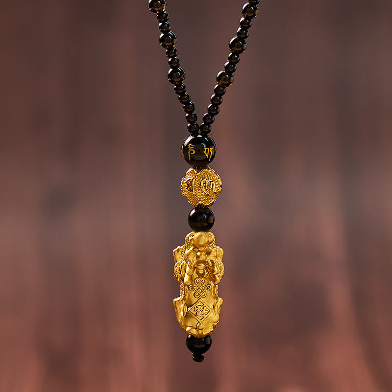 FuAttract Abundance Flow & Grounding Energy Black Obsidian Mantra Charm Necklace - image 1