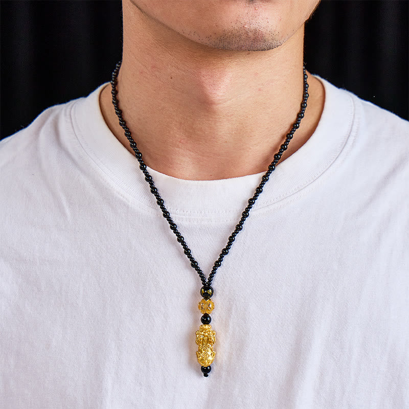 FuAttract Abundance Flow & Grounding Energy Black Obsidian Mantra Charm Necklace - image 4