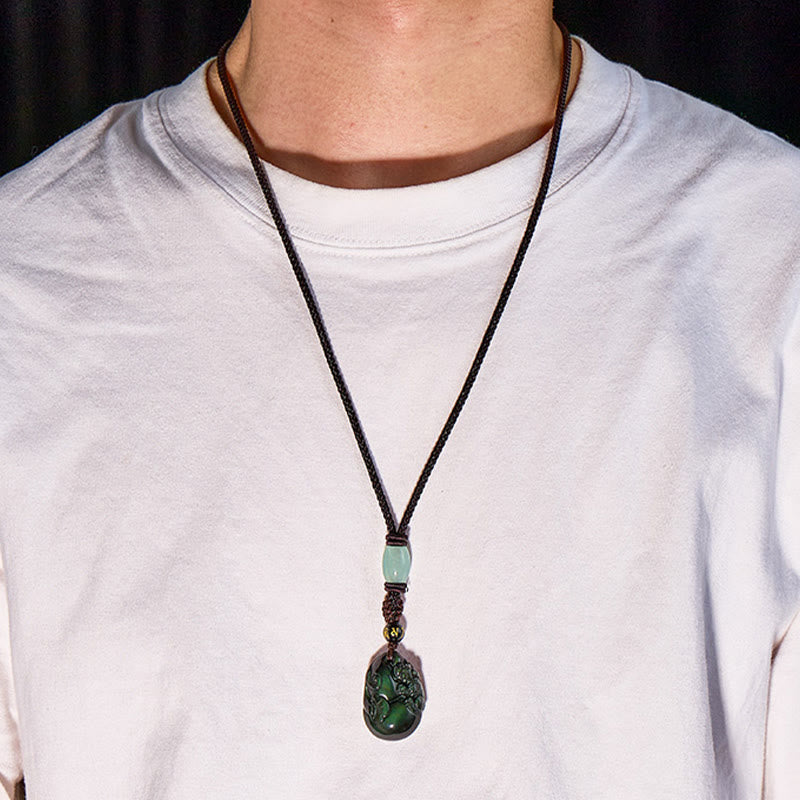 FuAttract Emotional Healing & Abundance Flow Rainbow Obsidian Pixiu with Mantra Bead Protection Necklace - image 3