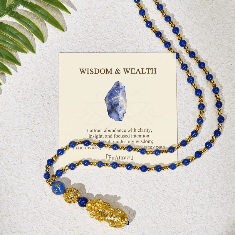 FuAttract The Essence of Wisdom & Wealth Lapis Lazuli Pixiu Pendant Necklace - Lapis Lazuli - image 0