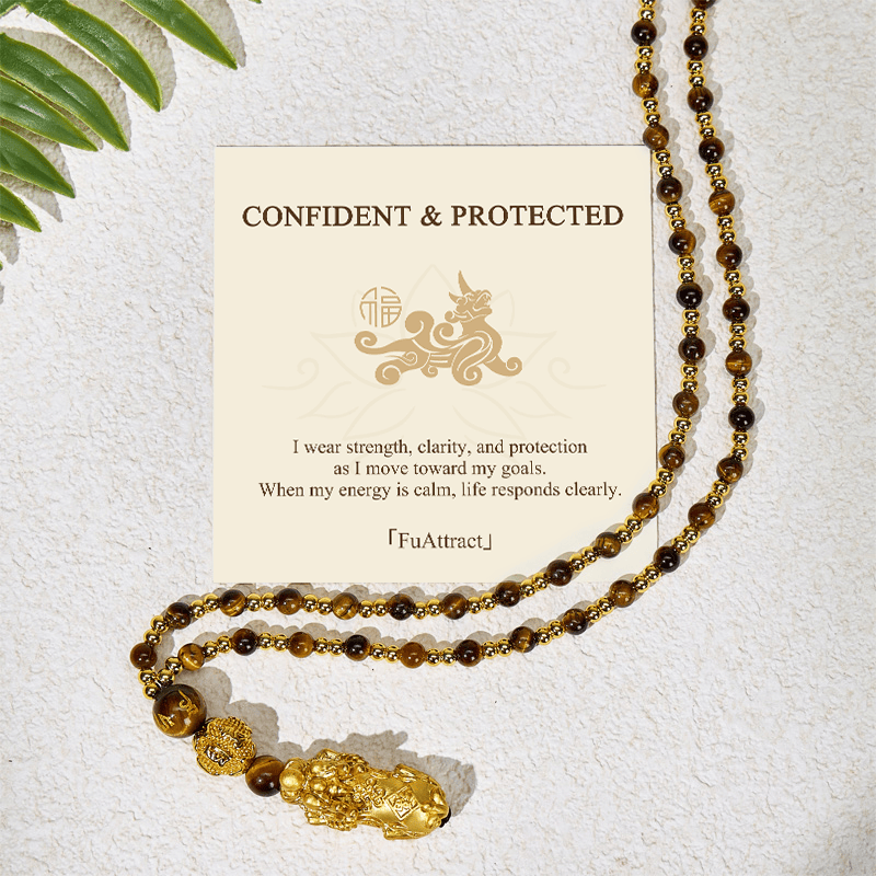FuAttract Pixiu Obsidian Necklace for Strength, Success & Energy Shielding - Tiger's Eye - image 12