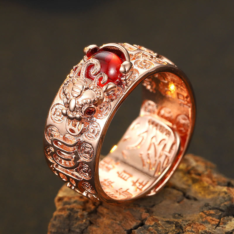 FuAttract Wealth & Protection Garnet Pixiu Blessing Mantra Ring - Rose Gold - image 8