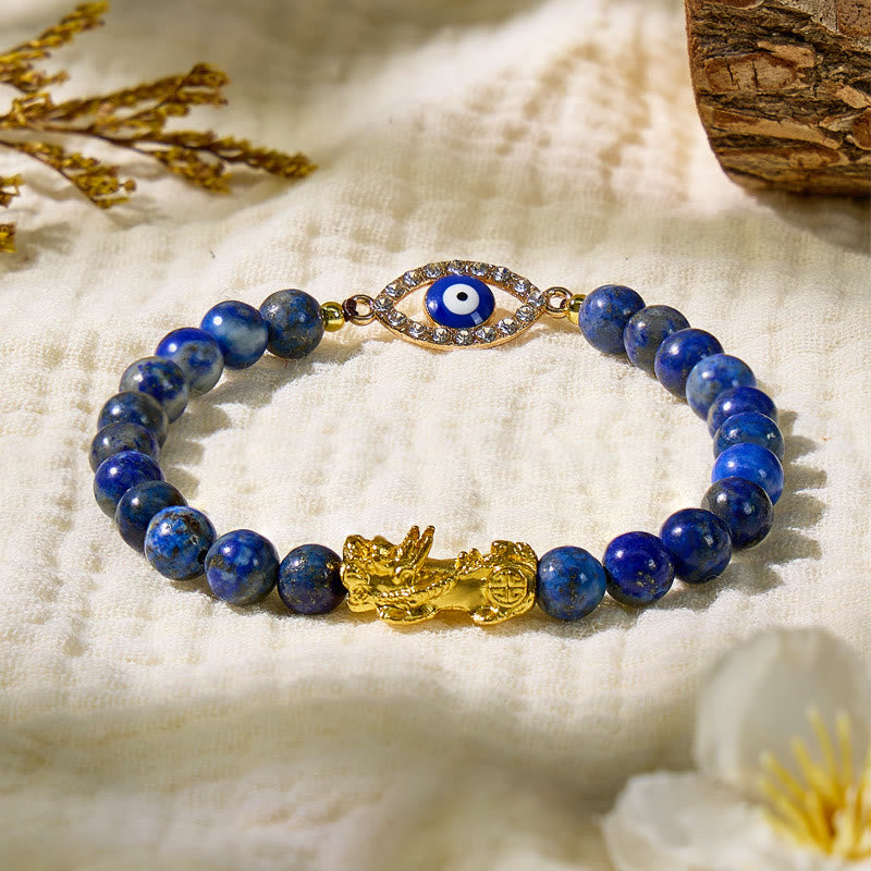 FuAttract Triple Guard Protection – Lapis Lazuli Pixiu Evil Eye Bracelet - 6mm - image 0