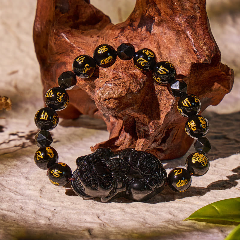 FuAttract Deep Protection – Black Obsidian Mantra Pixiu Bracelet - image 2