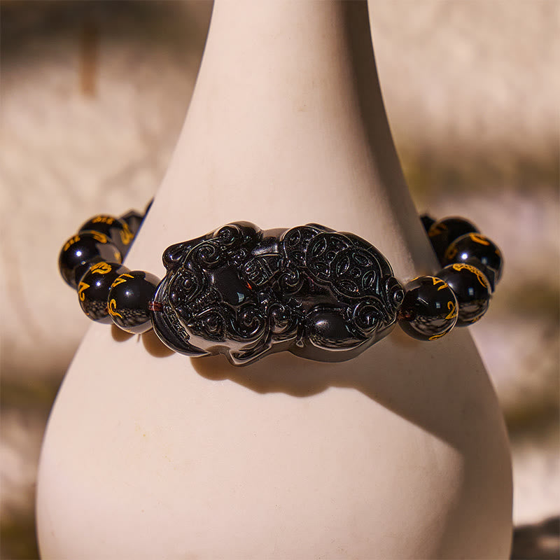 FuAttract Deep Protection – Black Obsidian Mantra Pixiu Bracelet - image 1