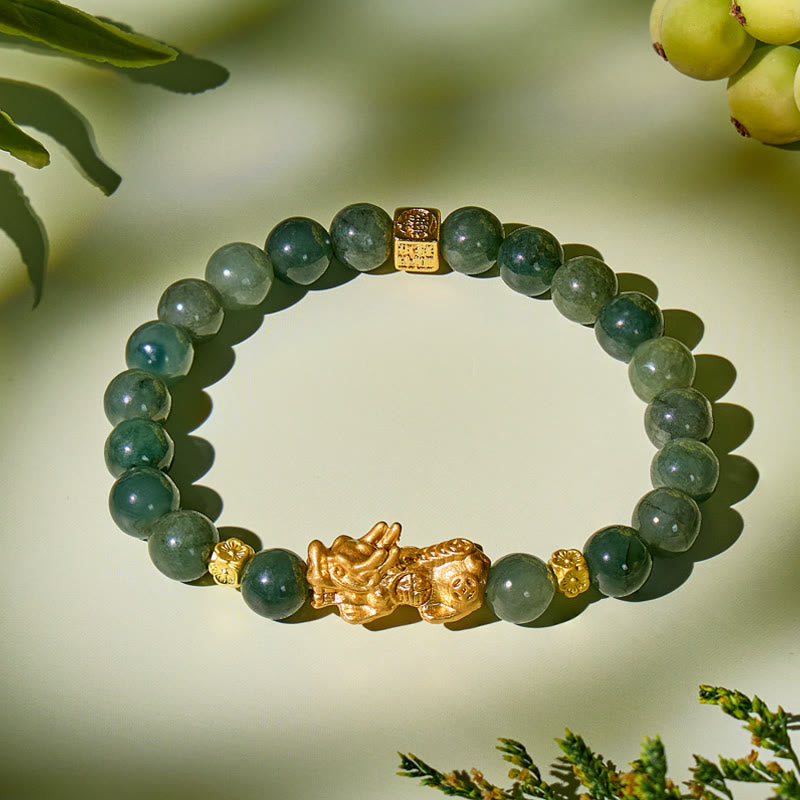 FuAttract Prosperity & Healing Jade Pixiu Golden Luck Charm Bracelet - image 1