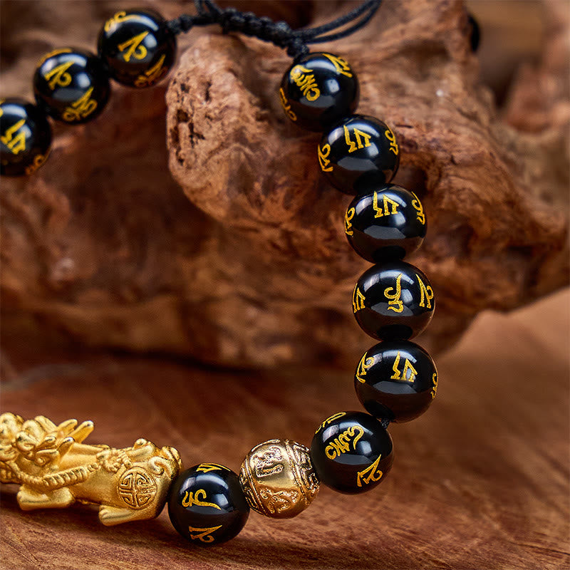 FuAttract Wealth & Protection Black Onyx with Sacred Mantra Beads Pixiu Bracelet - image 4