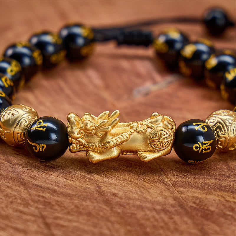 FuAttract Wealth & Protection Black Onyx with Sacred Mantra Beads Pixiu Bracelet - image 5