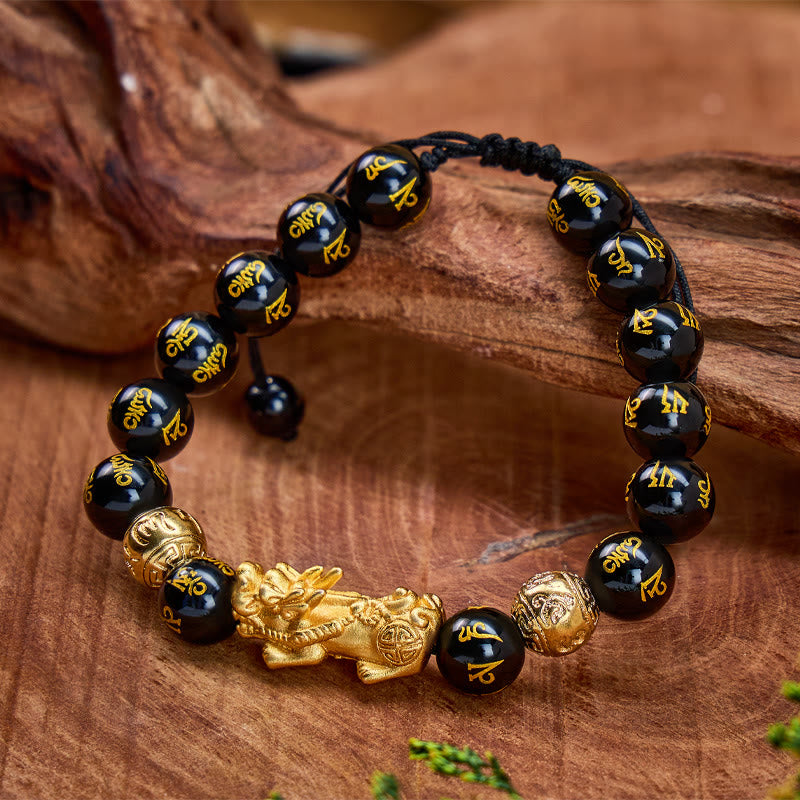 FuAttract Wealth & Protection Black Onyx with Sacred Mantra Beads Pixiu Bracelet - image 1