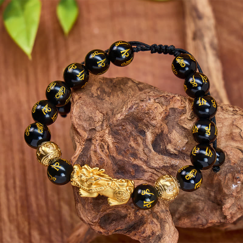 FuAttract Wealth & Protection Black Onyx with Sacred Mantra Beads Pixiu Bracelet - image 2