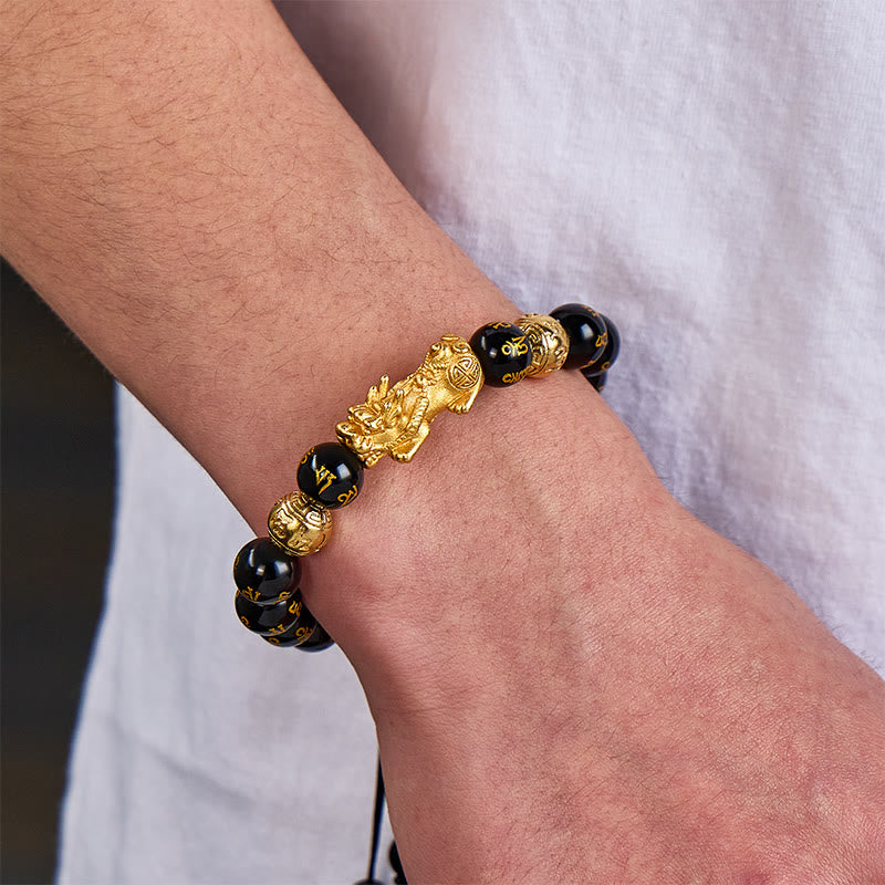 FuAttract Wealth & Protection Black Onyx with Sacred Mantra Beads Pixiu Bracelet - image 3