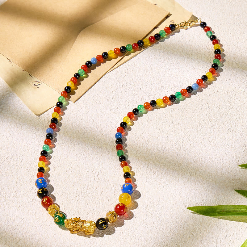 FuAttract Pixiu with Colorful Agate Energy Stones Sacred Spiritual Amulet for Protection Necklace - image 9
