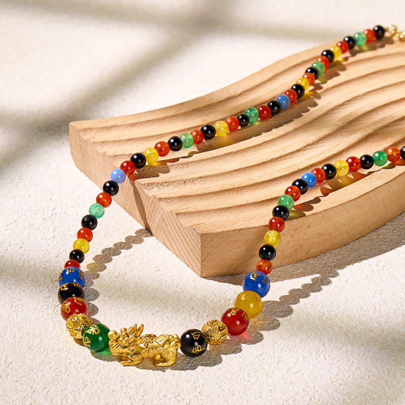 FuAttract Pixiu with Colorful Agate Energy Stones Sacred Spiritual Amulet for Protection Necklace - Pixiu - image 0