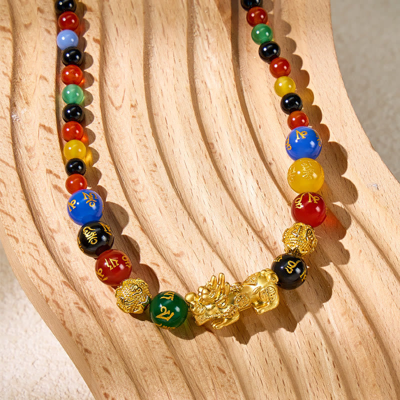 FuAttract Pixiu with Colorful Agate Energy Stones Sacred Spiritual Amulet for Protection Necklace - image 5