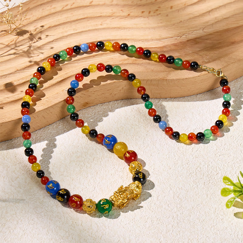 FuAttract Pixiu with Colorful Agate Energy Stones Sacred Spiritual Amulet for Protection Necklace - image 5