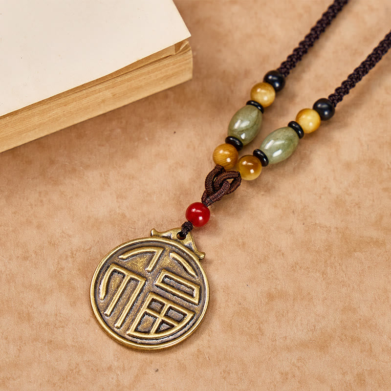FuAttract Ancient Brass Chinese Zodiac Necklace with Jade for Protection, Longevity, and Success - image 4