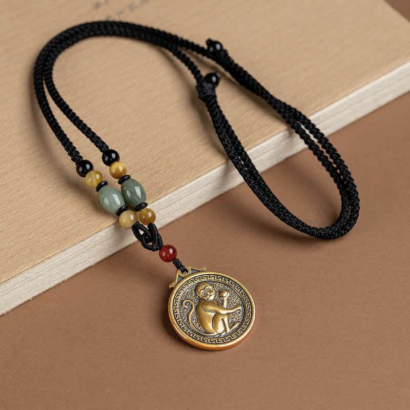 FuAttract Ancient Brass Chinese Zodiac Necklace with Jade for Protection, Longevity, and Success - Monkey - image 21
